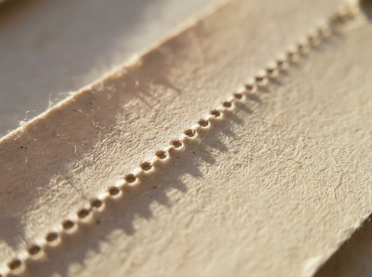 Perforation print finishing detail on premium paper stock